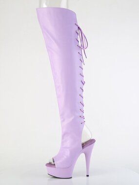 Lavender Lace-Up Over-The-Knee Boots | 6" Stiletto Open Toe Platform